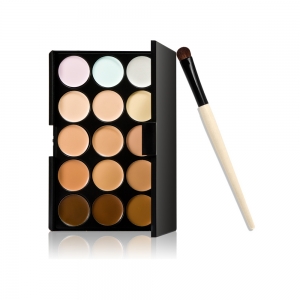 15-Color Concealer Palette and Horsehair Eyeshadow Brush Kit