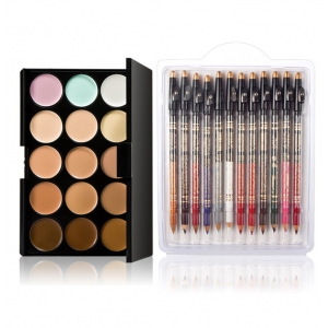 15-color Concealer + MY01 12pcs Colorful Professional Eyeshadow Pens with Planer Tool Set