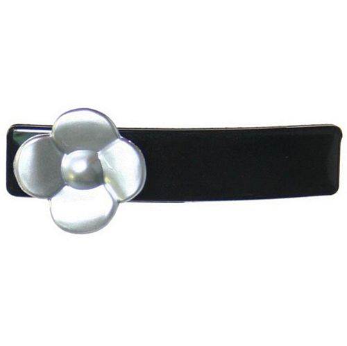 Caravan Silver Rose On Black Barrette