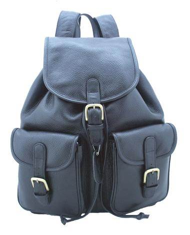 Leather Backpack w Pockets in Black