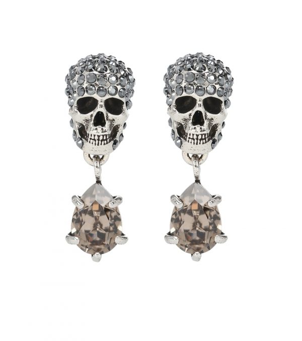 Silver-toned skull earrings with rhinestones