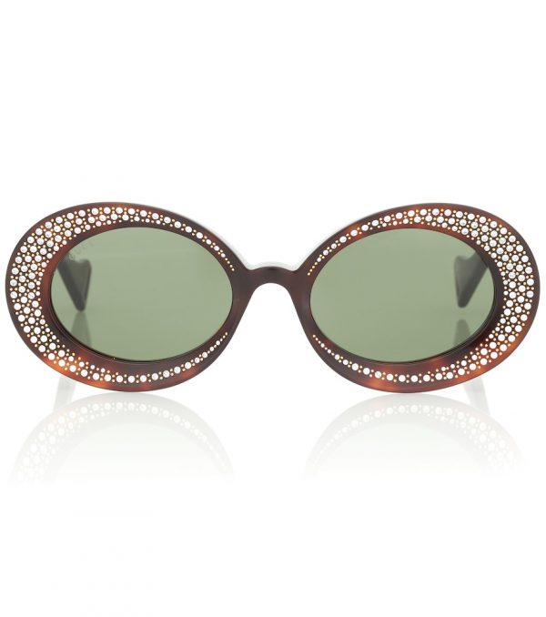 Crystal-embellished oval sunglasses