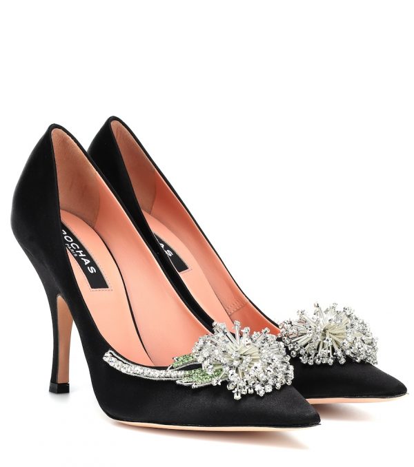 Crystal-embellished satin pumps