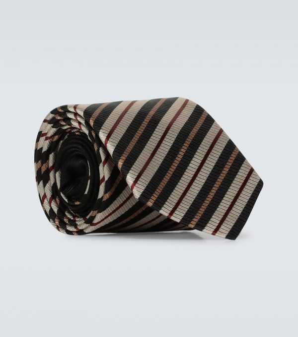 Diagonally striped silk tie