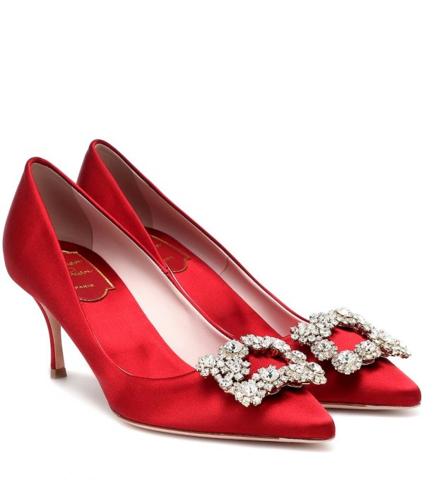 Flower Strass satin pumps