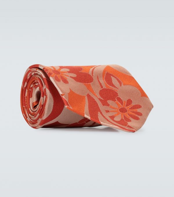 Flower printed silk tie