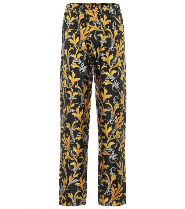 Printed silk high-rise pants