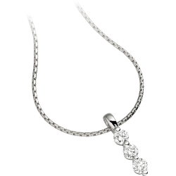 A classic three stone diamond necklace in 18ct white gold