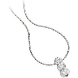 A stylish three stone diamond necklace in 18ct white gold