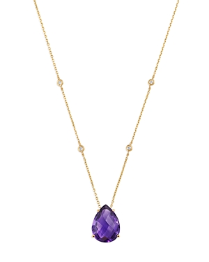 Bloomingdale's Amethyst Teardrop & Diamond Station Necklace in 14K Yellow Gold, 17 - 100% Exclusive