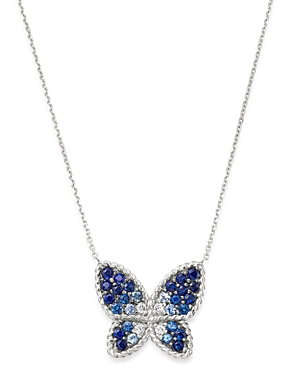 Bloomingdale's Blue Sapphire & Diamond Butterfly Necklace in 14K White Gold, 16 - 100% Exclusive