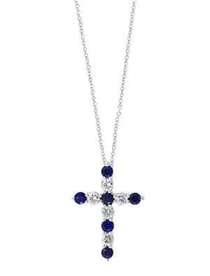 Bloomingdale's Blue Sapphire & Diamond Cross Pendant Necklace in 14K White Gold, 18 - 100% Exclusive