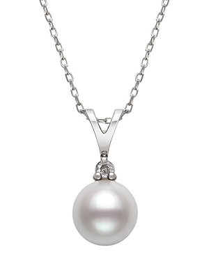 Bloomingdale's Diamond & Cultured Freshwater Pearl Pendant Necklace in 14K White Gold, 16 - 100% Exclusive