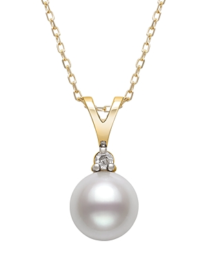 Bloomingdale's Diamond & Cultured Freshwater Pearl Pendant Necklace in 14K Yellow Gold, 16 - 100% Exclusive