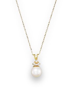 Cultured Freshwater Pearl and Diamond Pendant Necklace in 14K Yellow Gold, 18