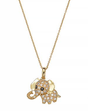 Diamond Elephant Pendant Necklace in 14K Yellow Gold, .20 ct. t.w, 16.5