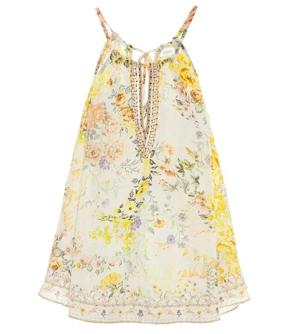 Embellished floral silk camisole