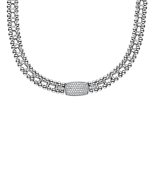 Lagos Sterling Silver Caviar Spark Pave Diamond Station Necklace, 16