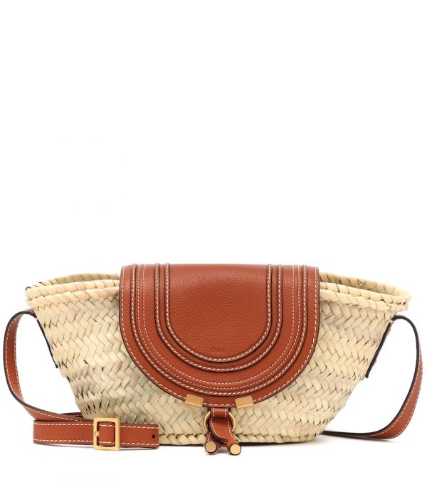 Marcie leather-trimmed straw shoulder bag