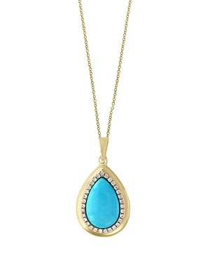 Turquoise and Diamond Halo Teardrop Pendant Necklace in 14K Yellow Gold, 18 - 100% Exclusive