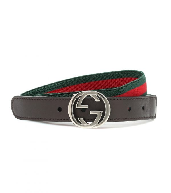 Web Stripe leather-trimmed belt