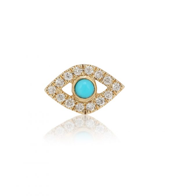 Small Evil Eye 14kt gold single earring with turquoise and diamonds