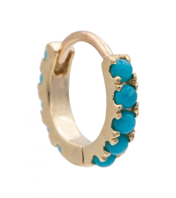 Eternity 14kt gold single hoop earring with turquoise