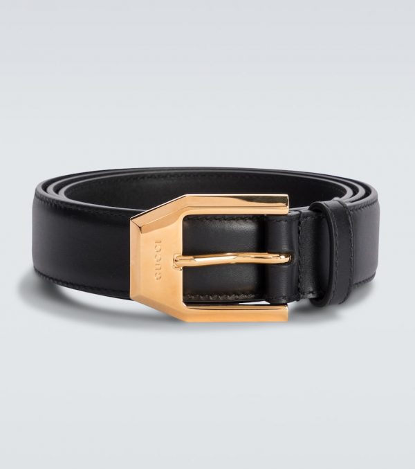 Leather belt with squared buckle
