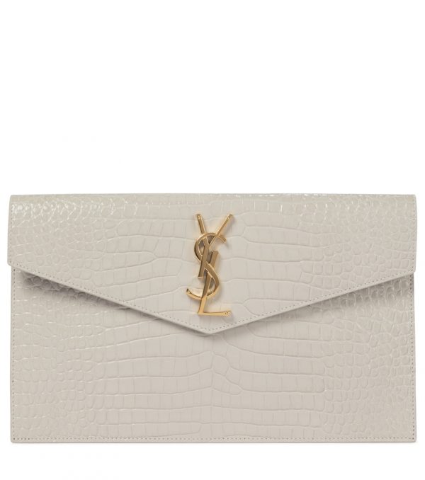 Uptown croc-effect leather clutch