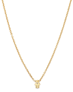 Zoe Chicco 14K Yellow Gold Itty Bitty Hamsa Diamond Necklace, 16