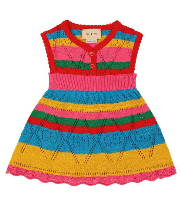 Baby GG striped open-knit cotton dress