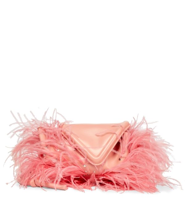 Beak feather-trimmed leather crossbody bag