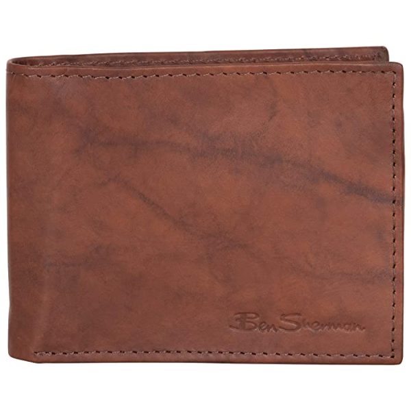 Ben Sherman Men's Manchester Slim Bifold Full-Grain Leather RFID Minimalist Gift Box Wallet