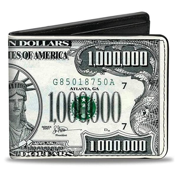 Buckle-Down Mens Buckle-down Pu Bifold - 1 Million Dollar Bill Bi Fold Wallet, Multicolor, 4.0 x 3.5 US