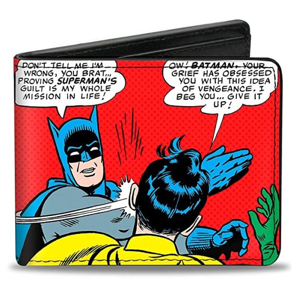 Buckle-Down Mens Buckle-down Pu Bifold - Batman Slapping Robin Scene Halftone Reds Bi Fold Wallet, Multicolor, 4.0 x 3.5 US