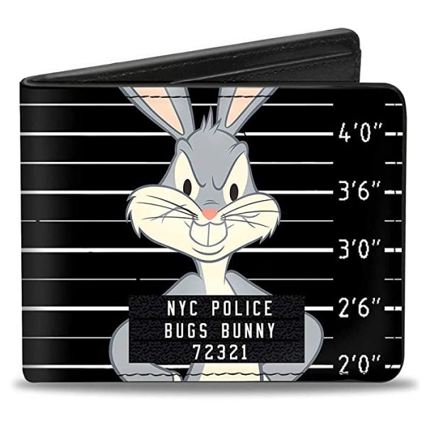 Buckle-Down Mens Buckle-down Pu Bifold - Bugs Bunny Nyc Police Mug Shot Black/White Bi Fold Wallet, Multicolor, 4.0 x 3.5 US