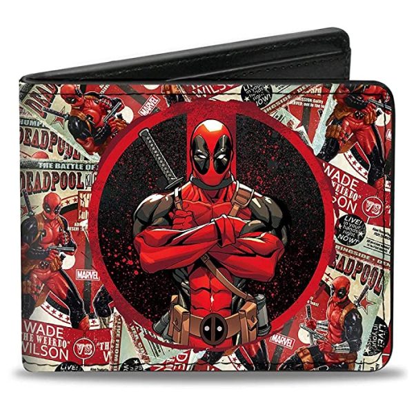 Buckle-Down Mens Buckle-down Pu Bifold - Deadpool Arms Crossed Pose Badge/Wade Vs Wade Poster Stacked Bi Fold Wallet, Multicolor, 4.0 x 3.5 US