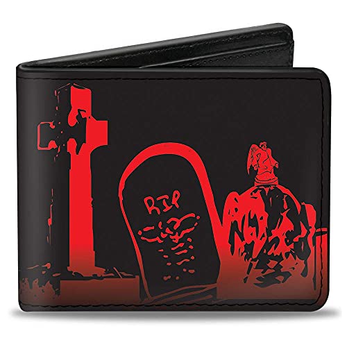 Buckle-Down Mens Buckle-down Pu Bifold - Graveyard Black/Red Bi Fold Wallet, Multicolor, 4.0 x 3.5 US