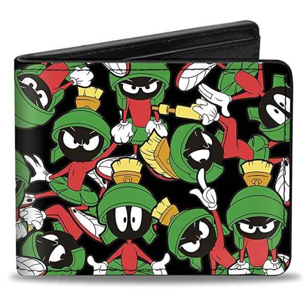 Buckle-Down Mens Buckle-down Pu Bifold - Marvin the Martian Poses Scattered Black Bi Fold Wallet, Multicolor, 4.0 x 3.5 US