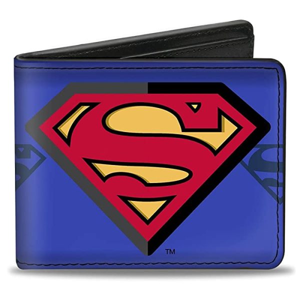 Buckle-Down Mens Buckle-down Pu Bifold - Superman Shield Centered/Shield Stripe Blues Bi Fold Wallet, Multicolor, 4.0 x 3.5 US