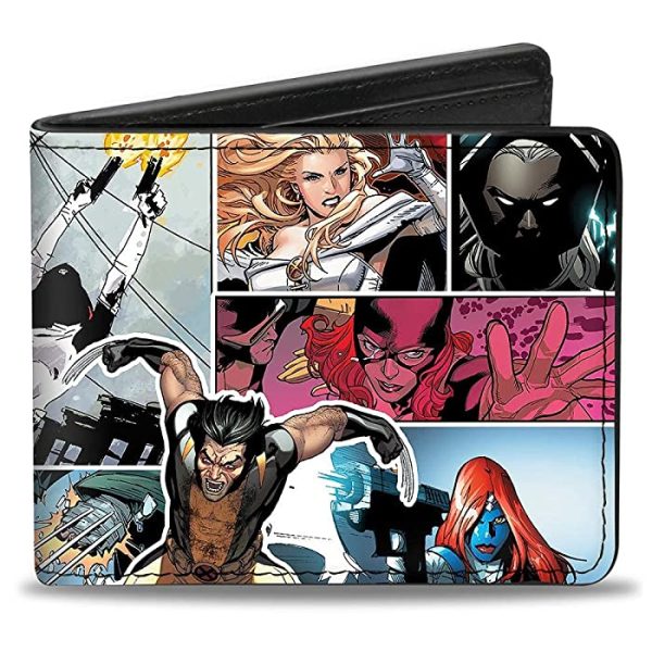 Buckle-Down Mens Buckle-down Pu Bifold - X-men Wolverine Jumping/11-comic Scene Blocks Bi Fold Wallet, Multicolor, 4.0 x 3.5 US