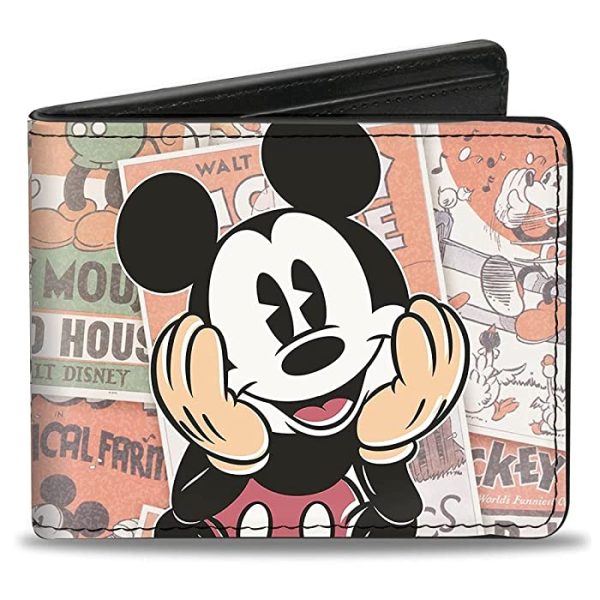 Buckle-Down Mens Classic Mickey Sitting Pose Close-up Stacked Comics Bi Fold Wallet, Multicolor, Standard Size US