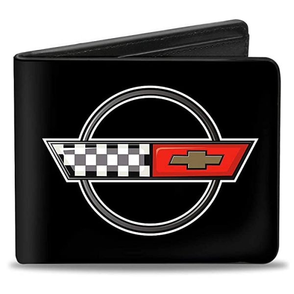 Buckle-Down Mens Pu Bifold Wallet - Corvette C4 Checker/Bowtie Logo Black, Multicolor, 4.0 x 3.5