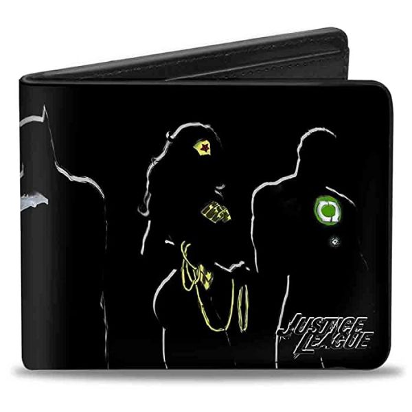 Buckle-Down PU Bifold Wallet - JUSTICE LEAGUE 5-Superhero Silhouette Group Pose Black/Multi Color