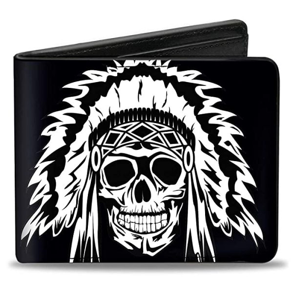 Buckle-Down PU Bifold Wallet - Native American Skull Black/White