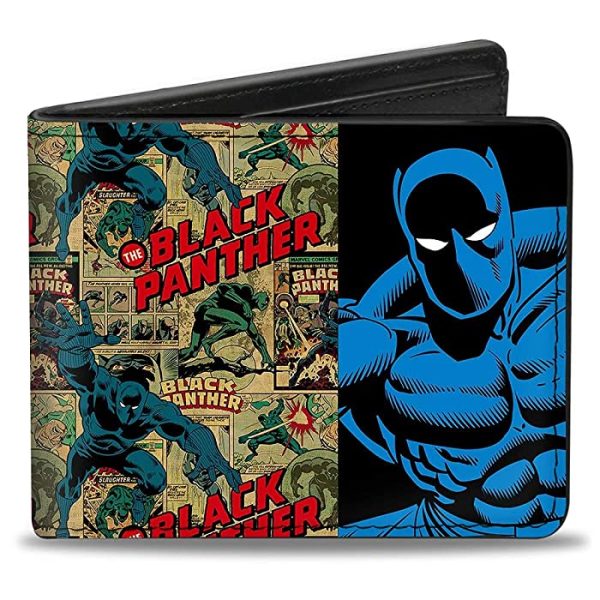 Buckle-Down PU Bifold Wallet - THE BLACK PANTHER Action Poses/Issue #2 Cover/Comic Blocks