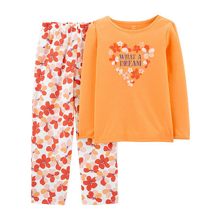 Carter's Little & Big Girls 2-pc. Pant Pajama Set, 12 , Orange