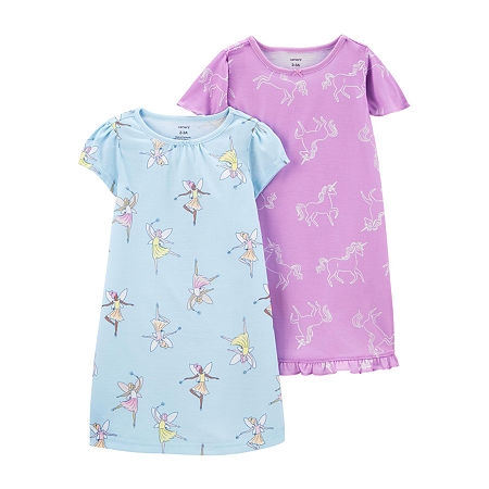 Carter's Little & Big Girls 2-pc. Short Sleeve Crew Neck Nightgown, 12-14 , Purple