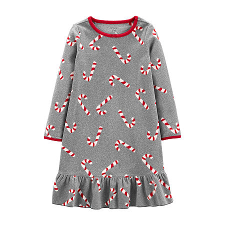 Carter's Toddler Girls Long Sleeve Round Neck Nightgown, 2t , Gray