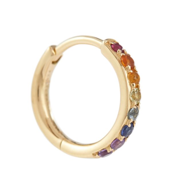 Chakras Rainbow Piercing 18kt gold single earring with gemstones
